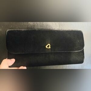 VICTORIA'S SECRET Black Velvet Gold Heart Evening Clutch Purse Handbag Bag
